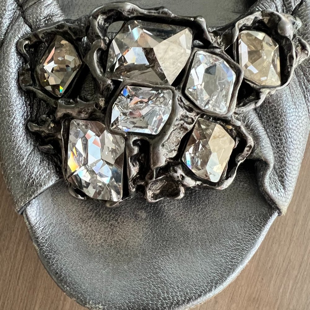Miu Miu, size 38, silver leather with rhinestones